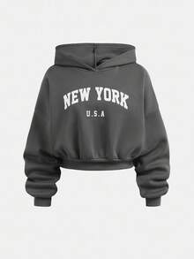 SHEIN Set de 2 piezas de sudadera y pantalón de chándal con estampado de letras de manga larga y cuello redondo para adolescentes - Gris - Ver 9