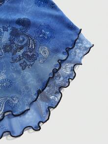 ROMWE J-Fashion Vintage Cashew Flower Print Strapless Backless Top For Women - Blue - View 4