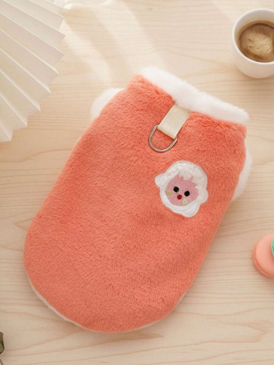 PETSIN 1 Piece Of Orange Embroidered Lamb Imitation Rabbit Fur Pet Vest With Traction Buckle For Autumn And Winter, Thick And Warm Pet Plush Clothes - Orange - View 1