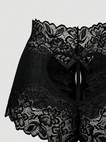 SHEIN One-Piece Lace Women Sexy Open Crotch Panties Lingerie For Going Out - Black - View 4