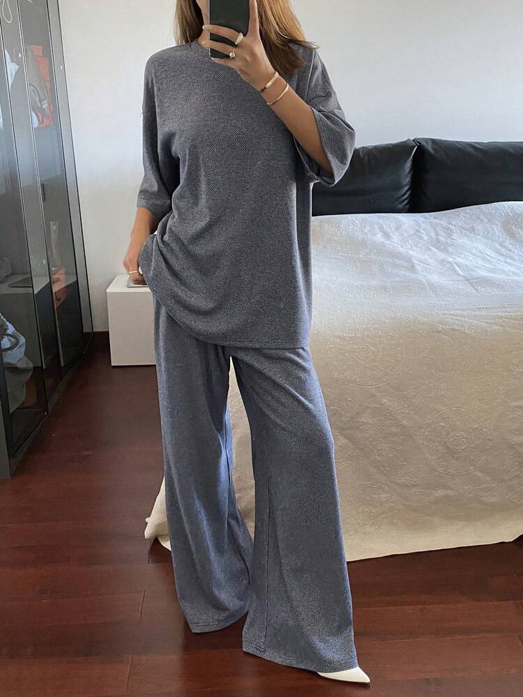 Women's Casual Solid Color Short Sleeve T-Shirt And Pants 2 Pieces Set Lounge Sets For Women