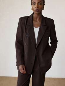 Aveloria Modichic 女士双排扣垫肩长袖西装套装 - 棕色 - 查看 3