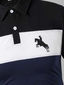 Teen Boy Polo Shirt With Collar, Button, Half Placket, Knight Print, Casual & Versatile Short Sleeve