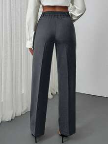 EURMUSE Quần chi tiết thắt lưng cổ điển, thiết kế cạp cao, xếp ly phía trước, trang phục công sở, ống đứng, trang phục chuyên nghiệp, vừa vặn, thời trang công sở, quần tây trang trọng, trang phục thường ngày thông minh, đường nét gọn gàng, phong cách truyền thống, trang phục thiết yếu cho tủ đồ công sở, vải chất lượng, vẻ ngoài tinh tế, trang phục công sở, hình bóng hiện đại, trang phục chuyên nghiệp cho doanh nhân - Xám - Xem 2