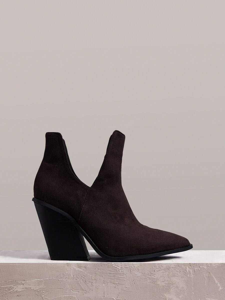 Styleloop 女士尖头休闲百搭时尚高跟踝靴 - 咖啡棕 - 查看 1