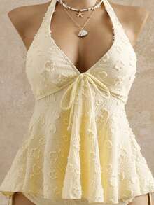 Bellisia Women's Relaxed Vacation Polka Dot Textured Fabric Camisole Yellow Bikini Tankini Elegant Dress Women Beach Outfit Women's Beach Bikinis Summer 2026 Women's Summer Vacation, Graduation Season, Wedding Season, Back-To-School Season, Easter Season Party & Lunch Cute Casual Summer Camisole - Sweet, Romantic, Countryside Style Knit Texture, Ruffle Detail, Elastic Waist, Relaxed Hemline, High Low Design, Yellow Spaghetti Strap Tankini New Year's Wear Party A Numbered Women's Off-The-Neck And Backless Casual Vacation Topboho Easter Beach Outfits Hawaii Music Festival Tropical Vacation Yellow Bathing Suit Set Vintage Swimsuit Lemon Bathing Suit Lace Swimsuit Seashell Bathing Suit