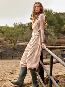 WESTFADE Overall Corduroy Longgar Model Kaki Lurus untuk Musim Dingin, Natal, Tahun Baru, Kasual, Imut, Boho - Krem - View 1