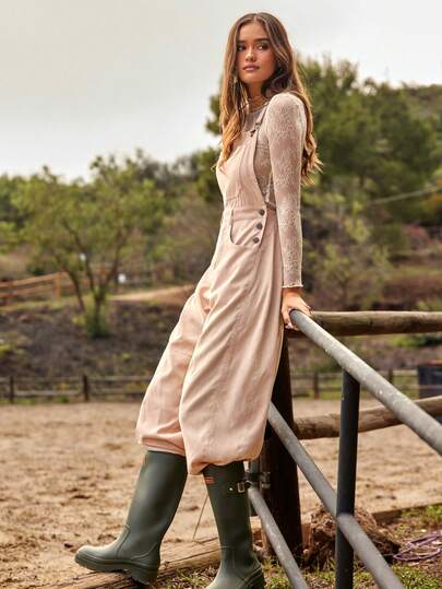 WESTFADE Corduroy Loose Fit Barrel Leg Overalls Winter, Christmas, NYE, Casual, Cute, Boho