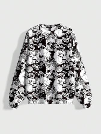 sweat-shirt à capuche imprimé gothique mystérieux squelette, feuille, floral, rose de la Saint-Valentin, grande taille