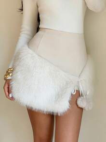 SHEIN Unity Váy ôm sát mini họa tiết lông thú chắp vá phong cách Âu Mỹ gợi cảm dành cho nữ, mùa thu/đông - Màu be - Xem 1