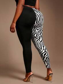 Radiana Plus Size Women Leopard Print Black Leporad Print High Waist Leggings, Suitable For Date Night, Birthday, Bachelorette Party, Casual Sexsy, Shopping, Streetwear, Club, Easy To Match Looks Slim, Accent Your Body, Flatter The Figure, For Winter - Black and White - View 2
