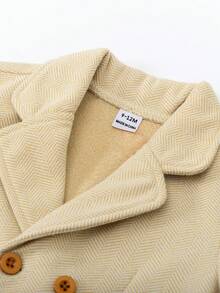 3pcs/Set Baby Boy Formal Suit Set - Light Khaki Herringbone Blazer + Trousers, Paired With White Shirt & Orange Bow Tie, Double-Breasted Gentleman Design, Suitable For Birthday Party, Ceremony, Wedding, Christening, New Year, Children Outfit, Baby Boy Clothing, Boy Suit, Baby Boy Set, Baby Boy Set