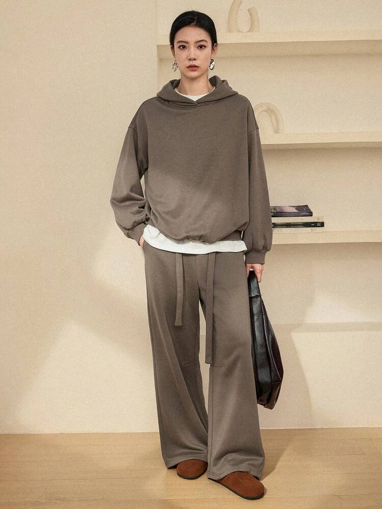 2pcs Women Solid Color Hoodie Top And Pants Set Lounge Sets For Women