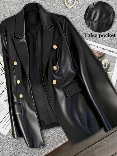 GlowEve CURVE 大码女式优质皮革纽扣装饰西装外套