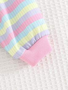 Cozy Pixies 女婴彩色条纹花卉刺绣圆领长袖套头卫衣，舒适、百搭、时尚、可爱、休闲，适合日常穿着