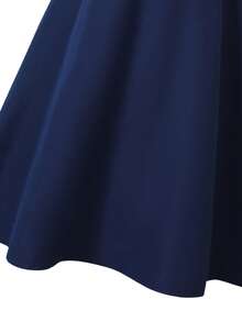 少女优雅长袖连衣裙，衬衫领设计，二合一款式，适合春、秋、冬三季休闲及通勤穿着。 - 藏蓝色 - 查看 3