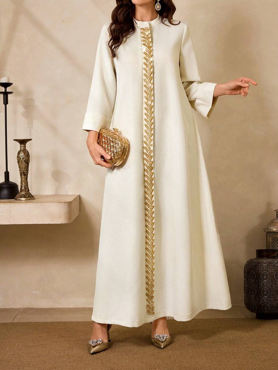 Al Najma 女士土耳其长款连衣裙和阿拉伯传统长袍 - 杏色 - 查看 1