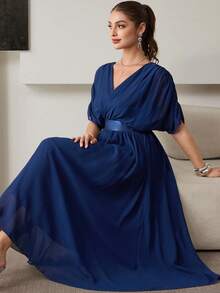Modelyn Rochie lungă elegantă pentru femei, în culoare solidă, cu talie strânsă, potrivită pentru petreceri - Albastru marin - Vizualizare 5