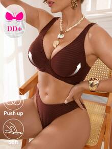 Swim DD+ 女士夏季沙滩条纹极简比基尼套装