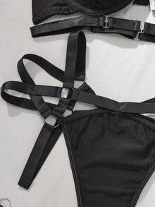 AltCore Women's Punk Ring Linked Underwire Garter Lingerie Set - Black - View 4