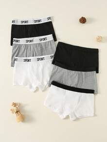 SHEIN 6条/包 儿童简约撞色弹力腰带运动休闲内裤 - 彩色 - 查看 5