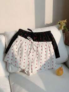 CovetEZ 2件套女士休闲爱心印花纽扣蝴蝶结短裤套装，适合夏季穿着 - 彩色 - 查看 3