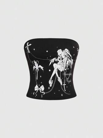 T-shirt femme avec imprimé graphique inspiré du style anime d'une fille ailée, mignon et