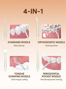 JMMO Water Dental Flosser Cordless Oral Irrigator With 4 Tips, Portable Travle Irrigation Cleaner Waterproof Electric Irrigador Dental For Teeth Cleaning - Multicolor - View 3