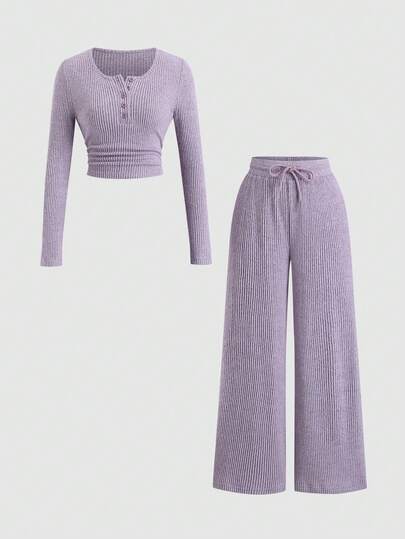 Sweetra Women's New Spring/Autumn/Winter Suitable For Outings, Commuting, Casual, Home, Office, Solid Color Plush Ribbed Fabric Open Front Decorative Waist Ruched Design Adjustable Waistband Textured Fabric 2-Piece Set