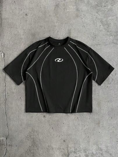 AXEPEAK 男士休闲撞色拼接短袖T恤，夏季