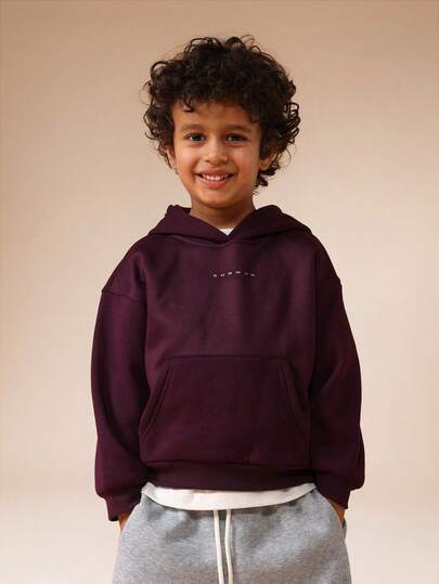 SUMWON Boys Burgundy Pullover Hoodie With Centre Pocket Long Sleeve Casual Sweatshirt For Kids Fall Winter Everyday Wear