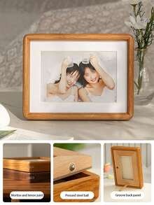 1PC High-End Mortise And Tenon Structure Solid Wood Photo Frame,Place Photo Frame Desktop Photo Frame Solid Wood Creative Photo Frame Frame Gifts Birthday Graduation - Teak - View 4