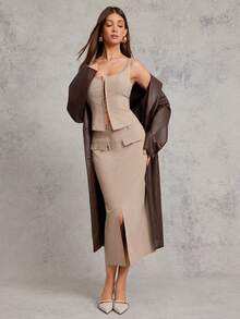 L'Amorae 女士细条纹铅笔裙商务休闲办公室装 - 彩色 - 查看 2