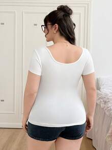 CovetEZ Plus Solid Scoop Neck Tee - White - View 2