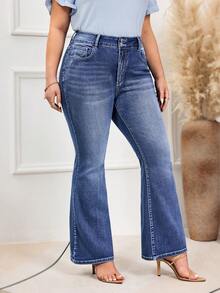EMERY ROSE Plus Size Women's Slim Fit Flare Leg Embroidered Jeans Winter New Year - Medium Wash - View 7