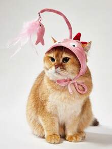 PETSIN 1pc Pink Cute Dinosaur & Gray Big Eye Head Cover, Funny Interactive Cat Toys, Pet Hat