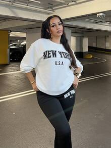 NegzBox 2pcs/Set Casual Loose Crew Neck Sweatshirt And Tight Leggings, Autumn/Winter - Multicolor - View 5