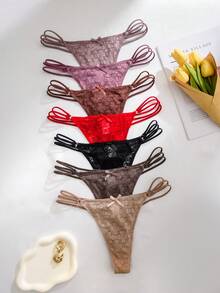 SHEIN 7pcs/Set Romantic Sexy Lace Bow G-String Lingerie Bowknot - Multicolor - View 3