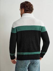 Manfinity Homme Men's Contrast Color Turtleneck Loose Fit Sweater, Autumn/Winter - Multicolor - View 2