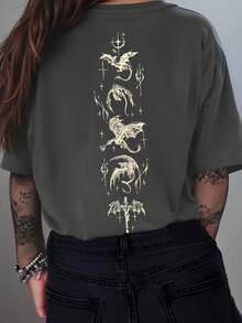 INAWLY Basgiath War College - Fantasy Motif Black T - Shirt ,Casual Print,Comfortable And Versatile,Letter Pattern Pure T-Shirt,Unisex Style - Dark Grey - View 2