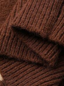 Livesso 女士休闲条纹高领毛衣，秋季 - 棕色 - 查看 7