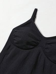 Women's Black High Stretch Plain Backless Thong Bodysuit Romantic Vintage Shapewear Tank Top With Bra