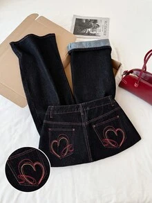 Comfortcana Women's Heart Pattern Casual Denim Jeans - Dark Wash - View 4