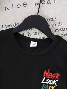 Young Boy Colorful Letter Print Round Neck Short Sleeve T-Shirt,Suitable For Casual Daily Outdoor Activities,Spring Summer Little Boys Kids Clothes - Black - View 8