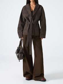 LYSMO 2025 وصول جديد نساء الشتاء بني اللون الصلب ملمس البولي يوريثان بسيط كاجوال كم طويل جاكيت شتوية للنساء عيد الميلاد للنساء رأس السنة الشتوية للنساء كاجوال للنساء أنيقة - قهوة بني - مشاهدة 5