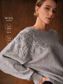 MOTF PREMIUM FAUX PEARL & BEADED DETAIL SWEATER