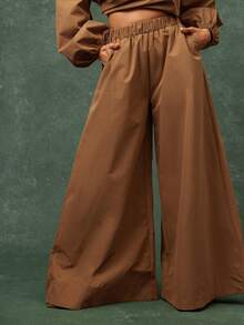 Vixey Elasticized Wide Waistband Extreme Wide Leg Office Pants - Yellow - View 2