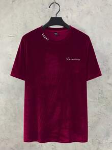 Claim Dot 男士字母印花圆领短袖休闲百搭T恤 - 紅色 - 查看 2