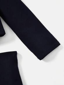 SHEIN 少女都市时尚长袖蝴蝶结装饰外套和迷你裙套装 - 藏蓝色 - 查看 8