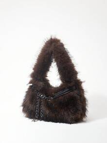 ROMWE Grunge Punk Bolsas de Ombro Femininas Estilo Anos 2000, Bolsas de Motoqueiro Punk com Rebites, Bolsa de Pelúcia, Carteiras de Outono e Inverno, Bolsa Hobo (Padrão Aleatório)